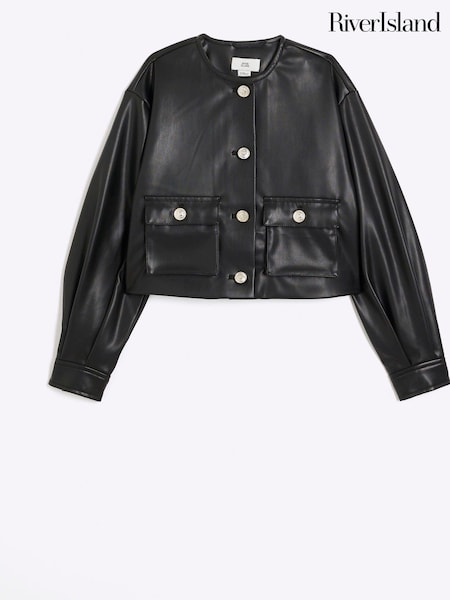 River Island Black Girls Faux Leather Boxy Jacket (E47280) | €42