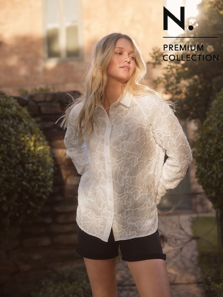 Valkoinen - N. Premium Embroidered Long Sleeve Shirt (E47303) | €63