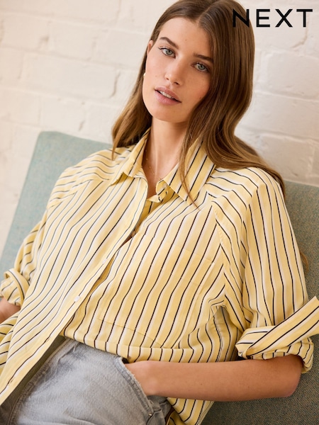 Yellow Stripe Girlfriend Oversized Long Sleeve Shirt (E47327) | €39