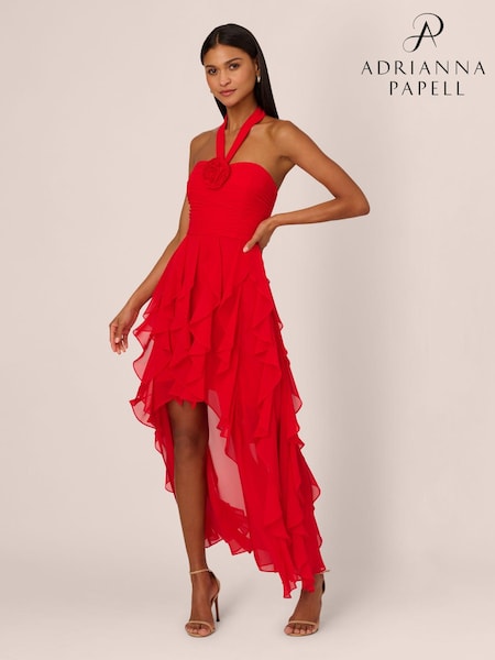 Adrianna Papell Red Mesh Halter Dress (E47345) | €204