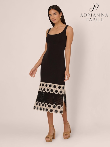 Adrianna by Adrianna Papell Crochet Sheath Midi Black Dress (E47352) | €197