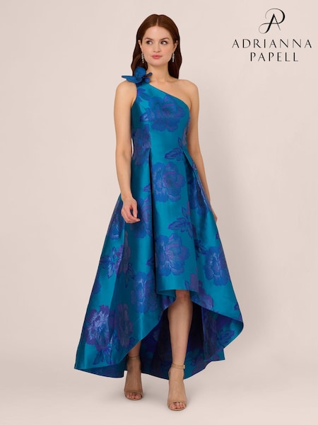 Adrianna Papell Blue Floral Jacquard High Low Dress (E47354) | €179