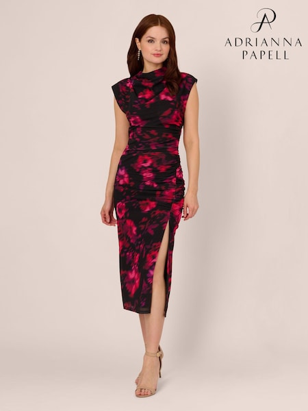 Adrianna Papell Print Mesh Black Dress (E47359) | € 116