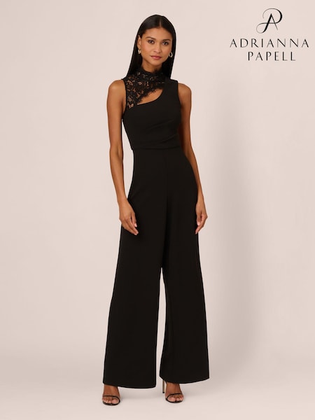 Adrianna Papell Combo Fabric Black Jumpsuit (E47364) | 1,044 LEI