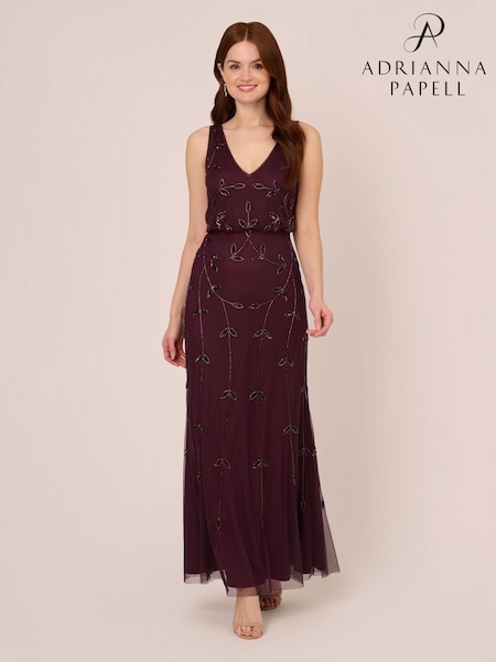 Adrianna Papell Studio Red Beaded Blouson Long Dress (E47365) | € 173