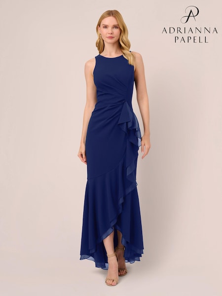 Синий - Adrianna Papell Ruffle Crepe Halter Gown (E47367) | €303