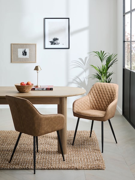 Set of 2 Arona Faux Leather Caramel Hamilton Black Leg Quilted Dining Chairs (E47383) | €380