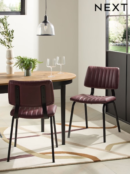 Set of 2 Distressed Faux Leather Wine Aiden Black Leg Dining Chairs (E47385) | €290