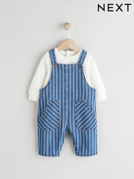 В полоску - Baby Denim Dungarees And Bodysuit Set (0mths-2yrs) (E47397) | 13 400 тг - 14 740 тг