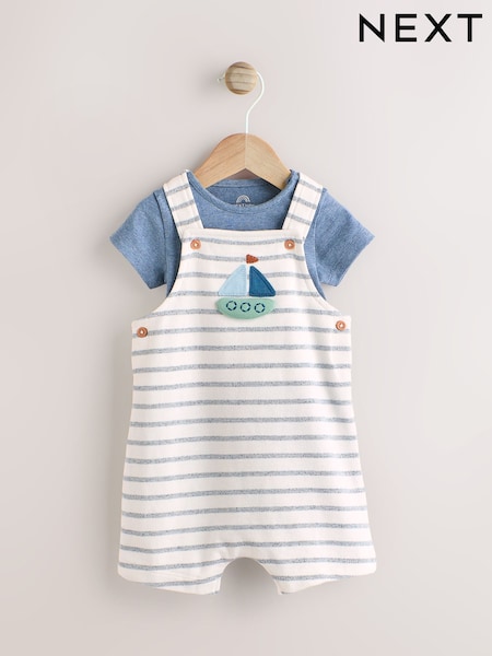 כחול ימי - Jersey 100% Cotton Dungaree And Bodysuit Baby Set (0mths-2yrs) (E47399) | ‏67‏₪ - ‏75‏ ₪