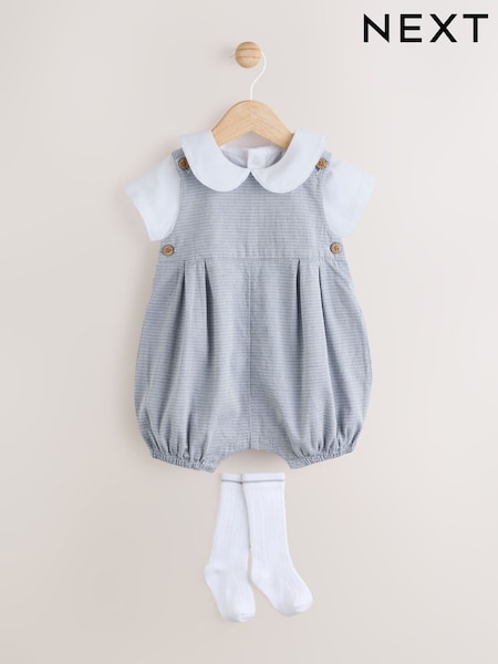 Grey 100% Cotton Smart Baby Romper, Bodysuit And Socks Dungarees Set (0mths-2yrs) (E47401) | €33 - €36