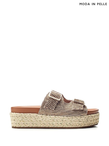 Moda in Pelle Gold Oceania Glitz Buckle Footbed Sandals (E47411) | ₪448