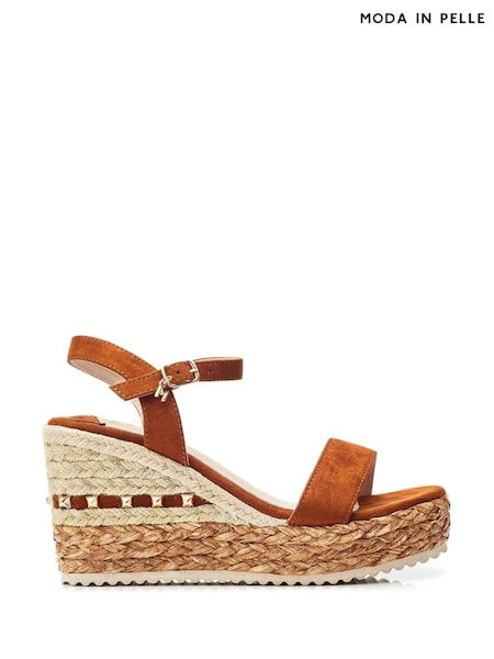 Moda in Pelle Erynn Studded Woven Jute Two Part Brown Wedges (E47412) | €113