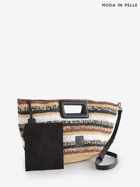 Negru - Moda in Pelle Sorrento Striped Rafia Sacoșă Bag (E47415) | 724 LEI