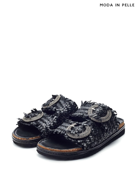 Moda in Pelle Olisia Glitz Buckle Weave Footbed Black Sandals (E47417) | €130