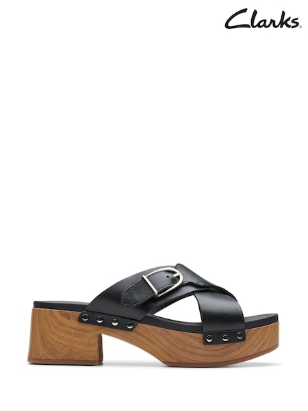 Clarks Black Leather Sivanne Walk Sandals (E47485) | €53