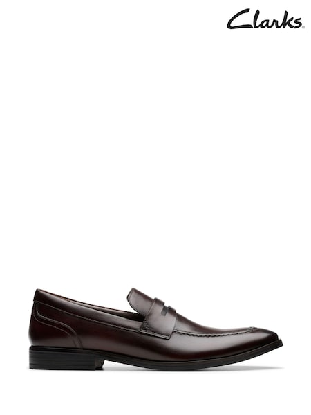 Clarks Dark Brown Leather Brandon Step Loafers (E47489) | €50