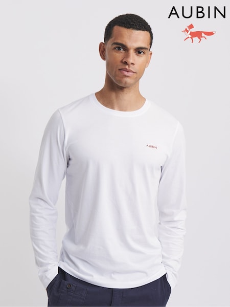 Aubin White Alford 100% Cotton Long Sleeve T-Shirt (E47526) | €52