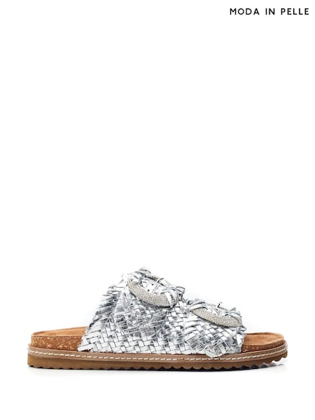 Moda in Pelle Natural Olisia Glitz Buckle Weave Footbed Sandals (E47539) | ₪498