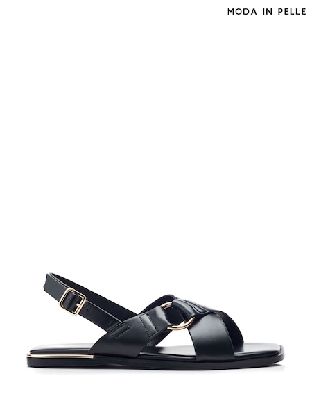 Moda in Pelle Novva Ring Detail Flat Black Sandals (E47548) | €101