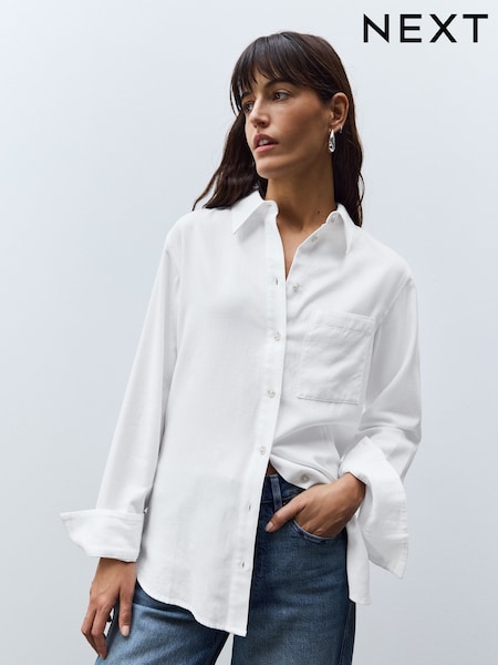 White Relaxed 100% Cotton Button Down Casual Long Sleeve Shirt (E47629) | BGN 75