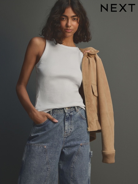 White Ribbed Racer Tank Vest Sleeveless Top (E47650) | €17.50
