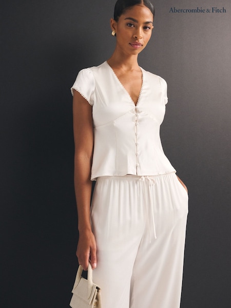 Crème - Abercrombie & Fitch V-neck Slim Fit Boho Blouse