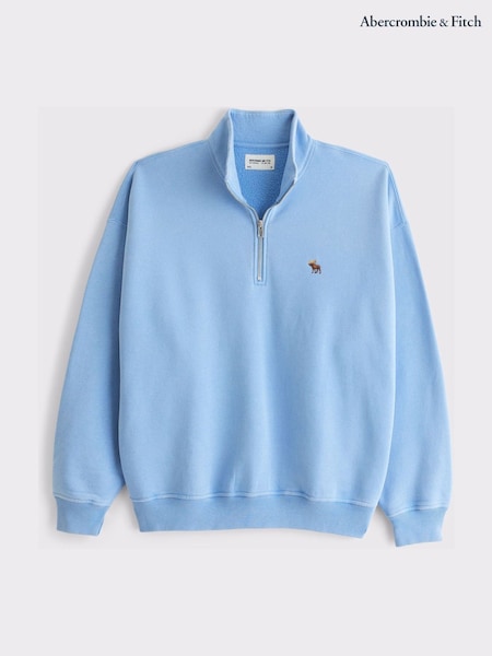 Blue - Regular Abercrombie & Fitch Acid Wash Quarter Zip Sweatshirt