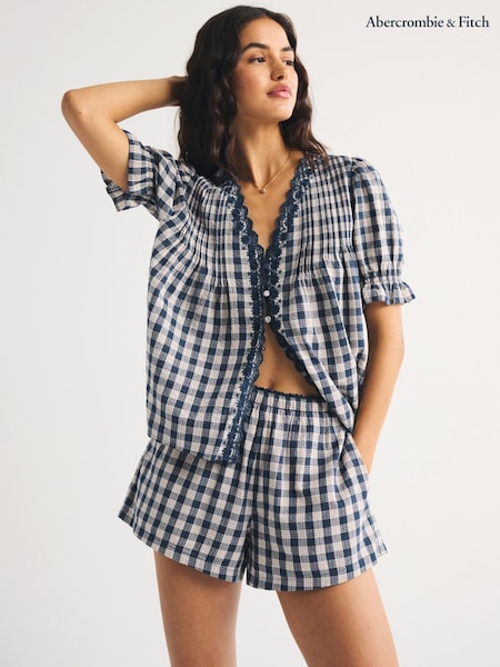 Blue - Abercrombie & Fitch Seersucker Check Pull On Shorts