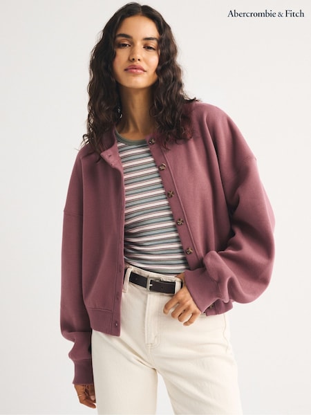 Červená - Abercrombie & Fitch Logo Jersey Button Through Cardigan