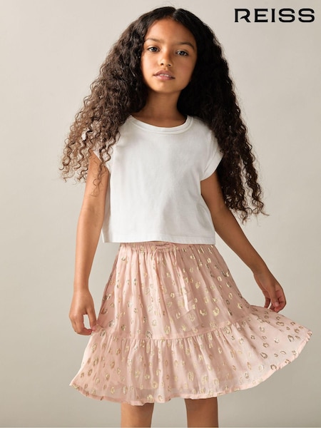 Reiss Ellen Metallic Print Flounced Hem Skirt (E47881) | ‏302 د.إ.‏