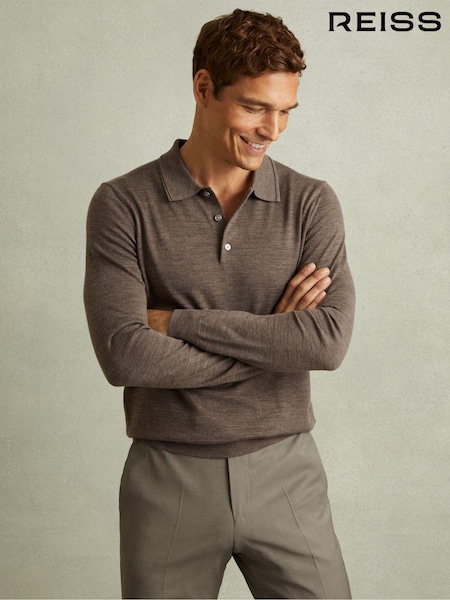 Reiss Brown Trafford Merino Wool Polo Shirt (E47885) | €142