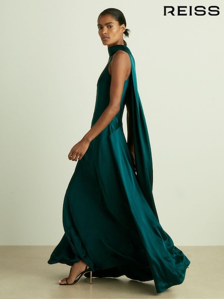 Albastru verzui - Reiss Fae Satin Cape Rochie (E47892) | 2,871 LEI