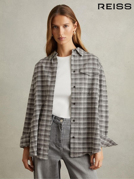 Reiss Grey Lorena Checked Button-Through Shirt (E47893) | €225