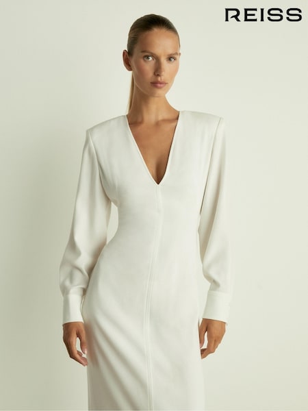 Reiss White Hattie Plunge-Neck Crepe Maxi Dress (E47894) | 2,558 QAR