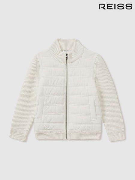 Reiss Off White Southend Hybrid Quilt and Knit Zip-Through Jacket (E47902) | € 82
