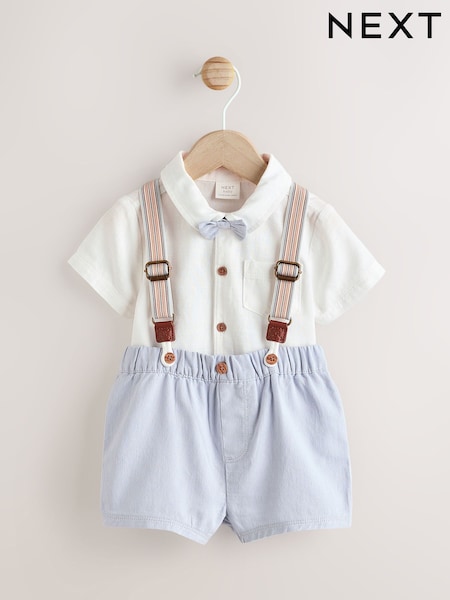 Blue Shirt Body, Shorts and Braces Baby 4 Piece Set (0mths-2yrs) (E47905) | €33 - €36