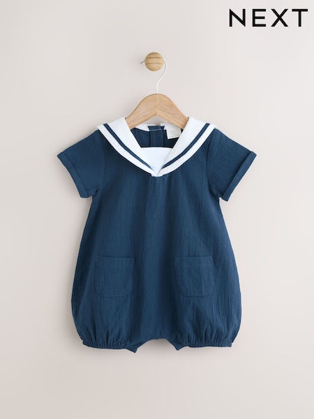 Navy Blue Woven Baby Romper (0mths-2yrs) (E47908) | €20 - €22.50