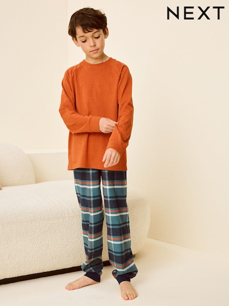 Orange Check Single Long Sleeves Woven 100% Cotton Pyjamas (4-16yrs) (E47915) | 51 QAR - 69 QAR