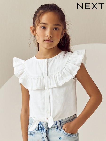 Alb - 100% Cotton Cravată Front Bluze (3-16ani) (E47917) | 74 LEI - 112 LEI
