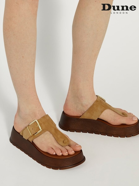 Dune London Brown Lallo Flatform Buckle Toe Padded Sandals (E47924) | €59