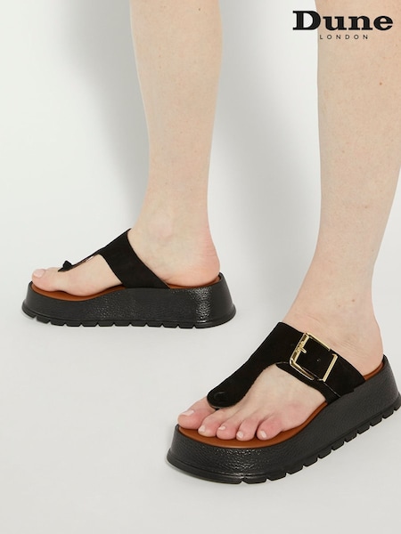 Dune London Black Lallo Flatform Buckle Toe Padded Sandals (E47929) | $79