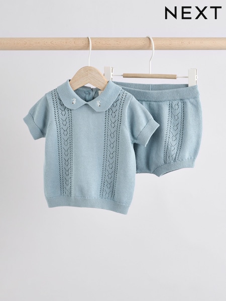 Blue Knitted Top and Short Baby Set (0mths-2yrs) (E47950) | BGN 58 - BGN 64