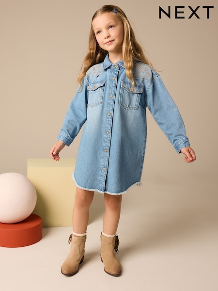 Blue Embroidered Denim Shirt Dress (3-16yrs) (E47966) | R$ 195 - R$ 255