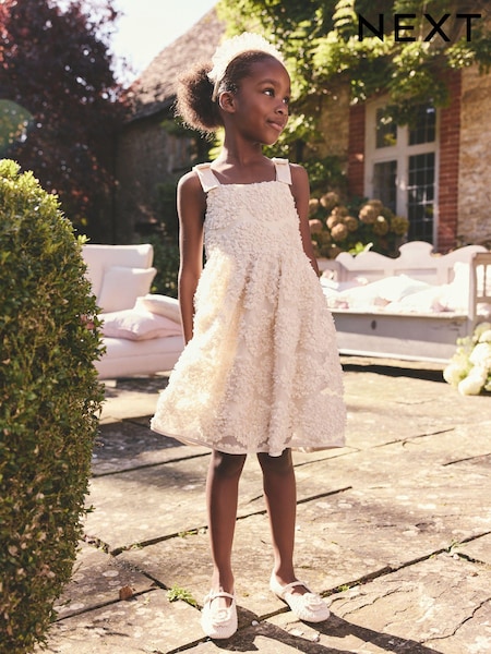 שמנת - 3D Floral Flower Girl Dress (3-16yrs) (E47972) | ‏193‏₪ - ‏218‏ ₪