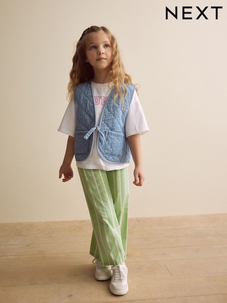 أخضر/أزرق - Quilted Waistcoat, تي شيرت, And Trousers Set (3-16yrs) (E47980) | ‏13 د.ك.‏ - ‏15.500 د.ك.‏
