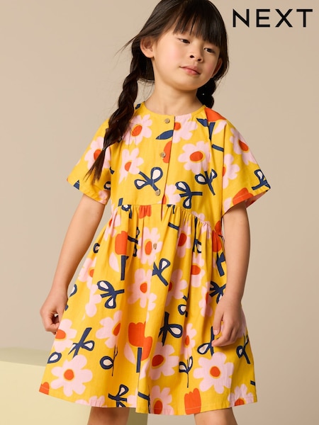 Yellow Flower Print Button Dress (3-16yrs) (E47982) | AED61 - AED86