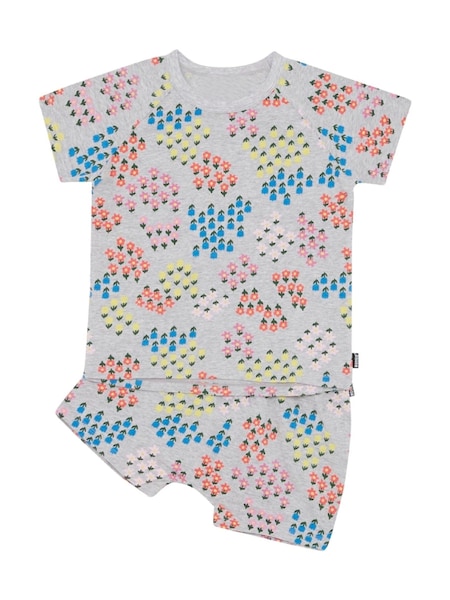 Bonds Grey Floral Print Top & Shorts Pyjama Set (E48117) | 89 LEI