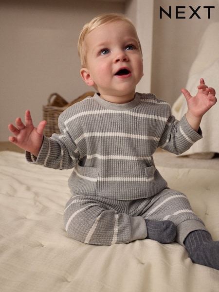 Grey/White Stripe Baby 100% Cotton Top And Leggings Set (E48218) | €20 - €23
