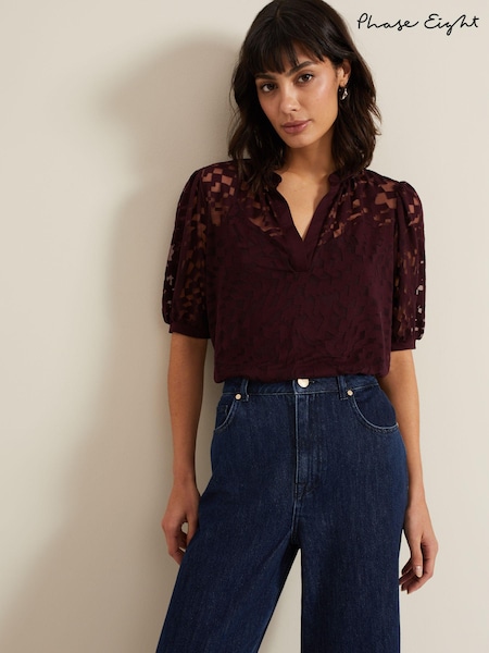 Phase Eight Red Cleo Checkered Burnout Top (E48262) | €43.50